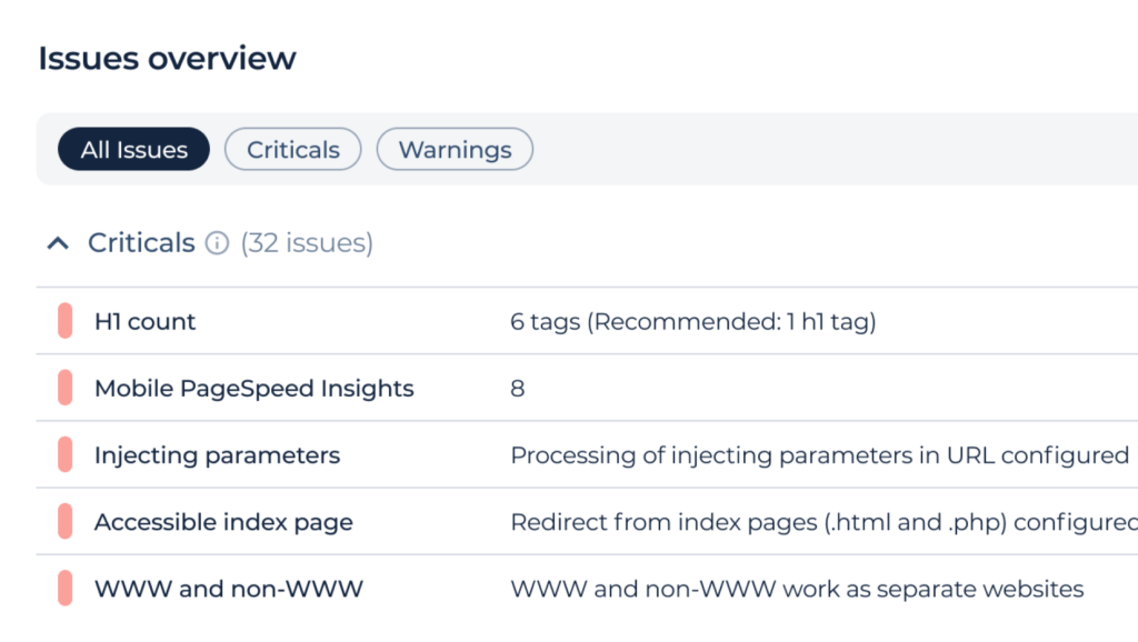 onpage seo issues