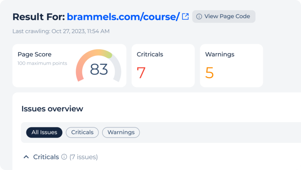 On page seo score